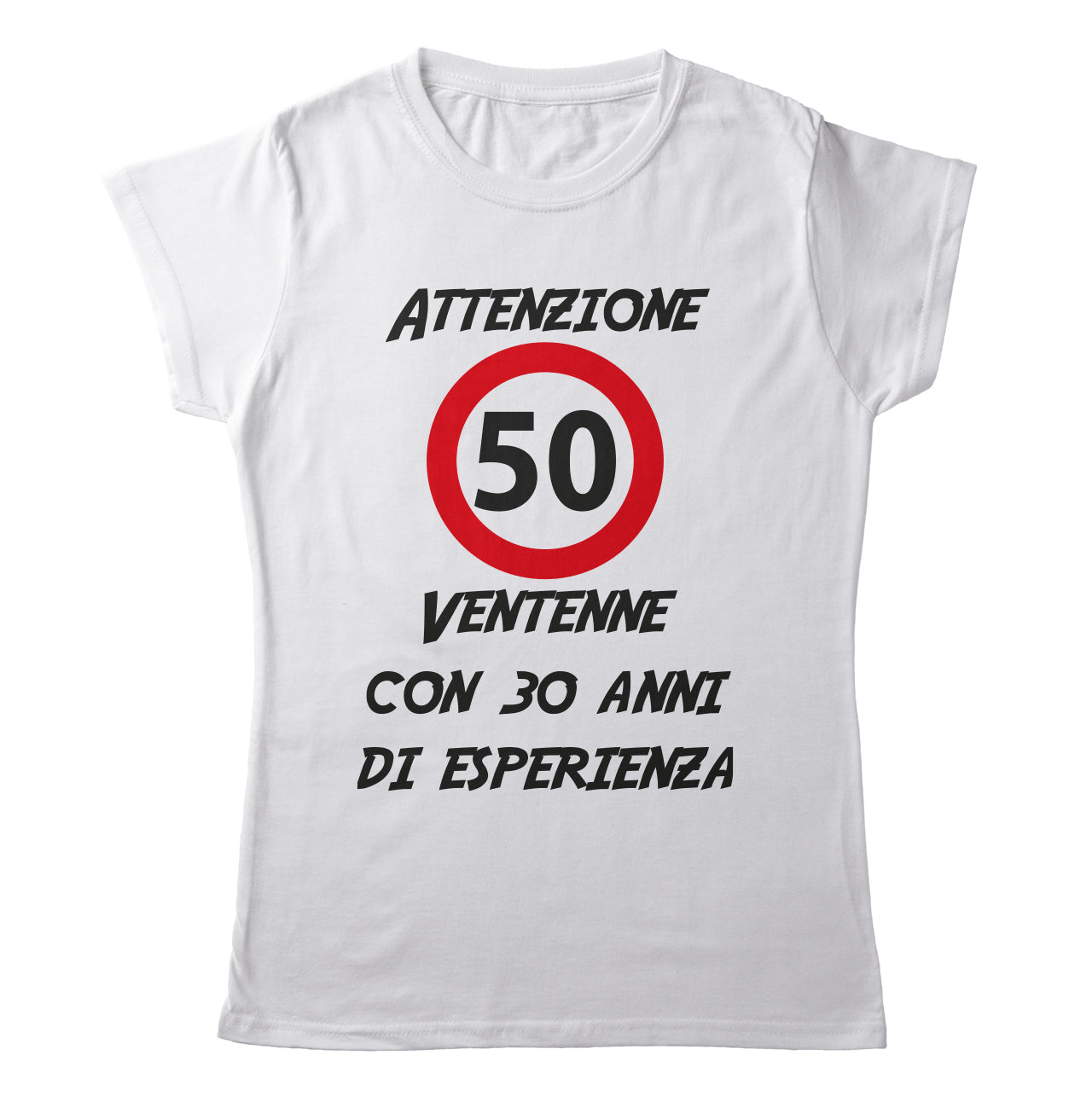 TeesBlitz T-Shirt divertente - Attenzione 50 ventenne con 30 anni di esperienza- tee21-041