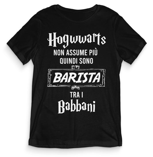 TeesBlitz T-Shirt divertente - Hogwwarts non assume più quindi sono barista tra i babbani - tee21-044